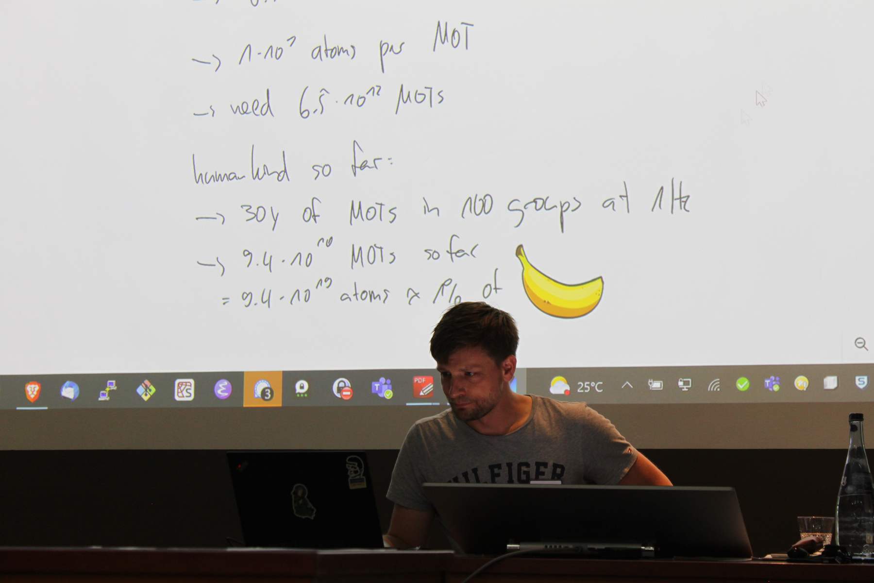 Whiteboard estimate: laser-cooled atoms in a banana